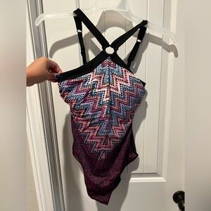 Aqua Green Pink and Purple multicolored One Piece Swimsuit women’s sz large